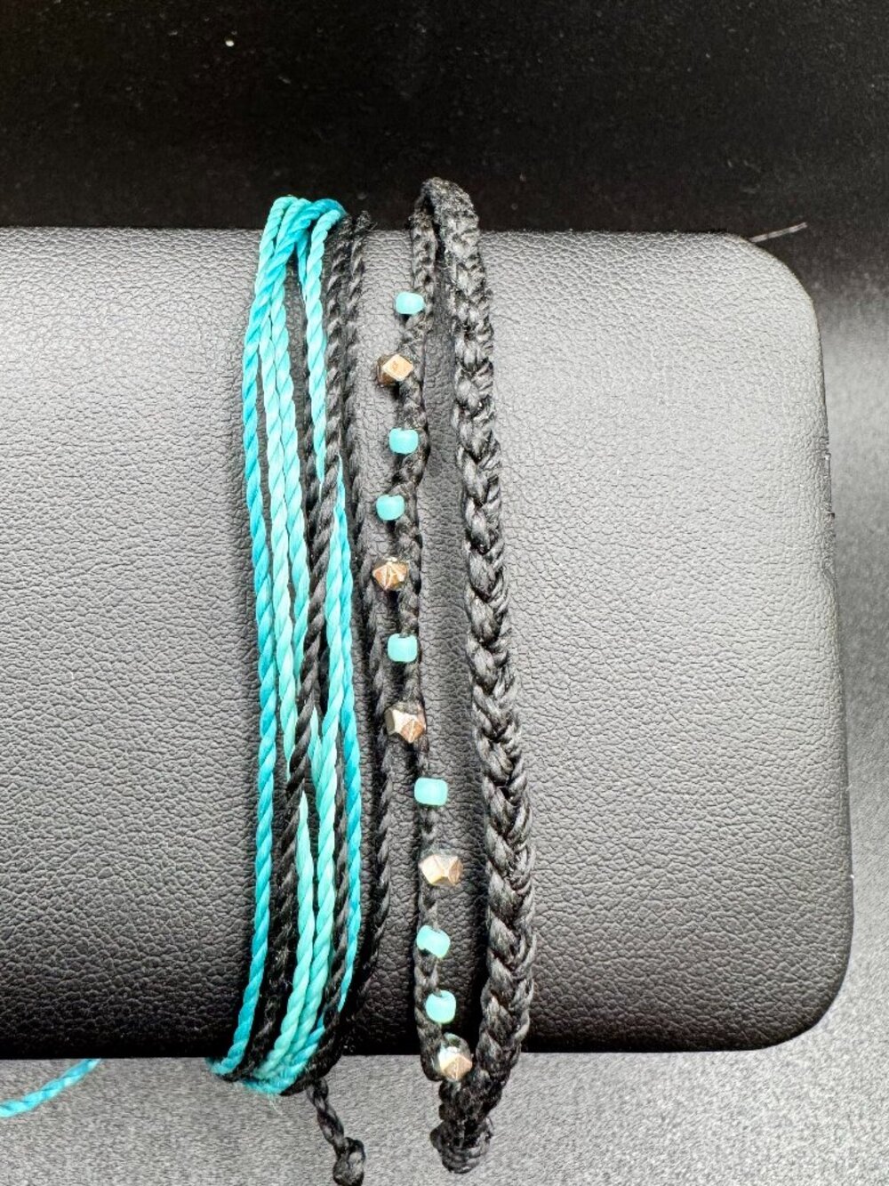 Pura Vida Black Turquoise Studded Boho Beach Waterproof Braided Bracelet Stack